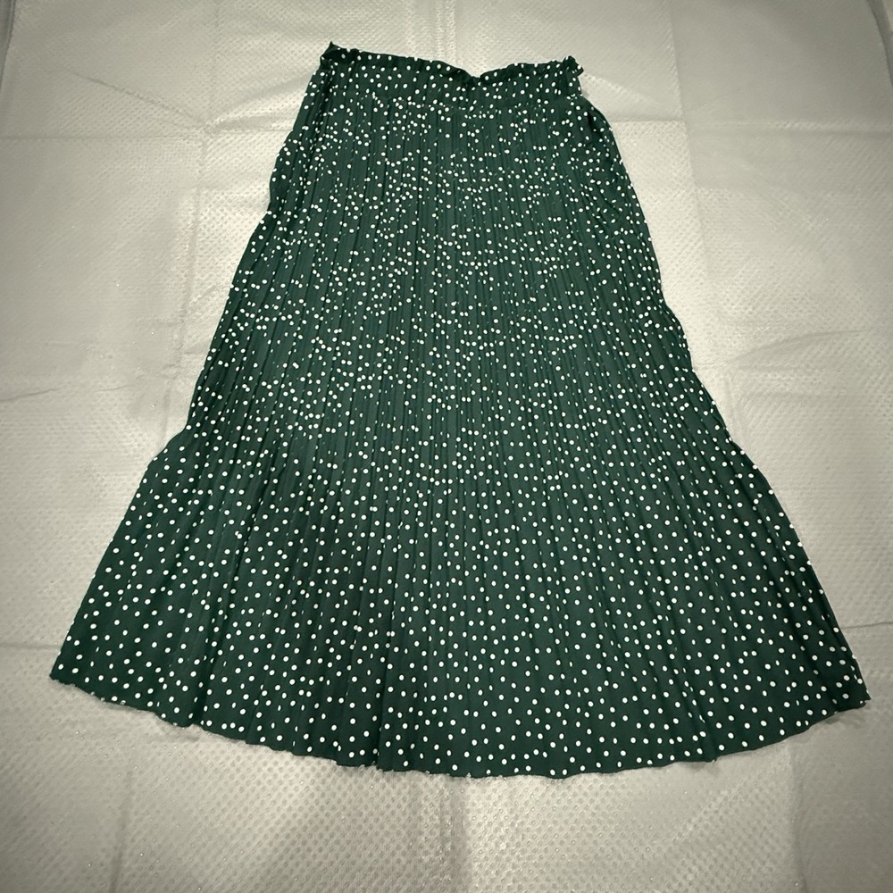 Exclura‎ Women's Polka Dot Pleated Elastic Waste Midi Skirt In Green And White